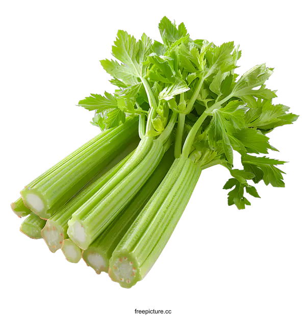 [Transparent Background PNG]Fresh green celery bunch isolated on white background