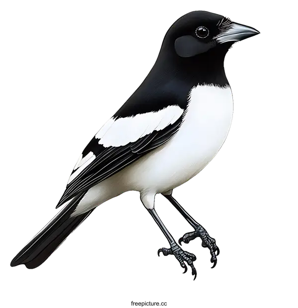 [Transparent Background PNG]Detailed Illustration of a Black and White Bird