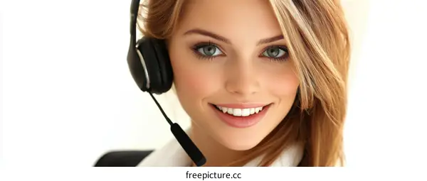 Smiling Caucasian Woman Wearing Headphones