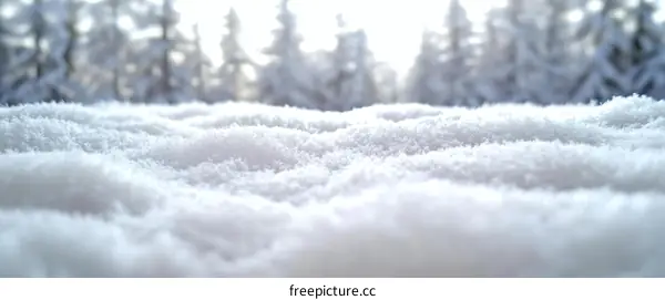 Closeup Winter Snowscape on Snowy Forest Floor