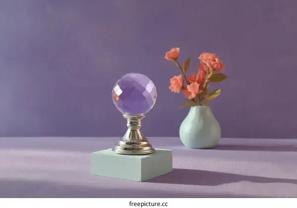Purple Crystal Ball Ornament on Pastel Platform