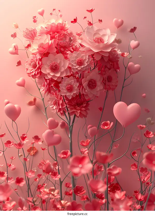 A pink heart made of flowers