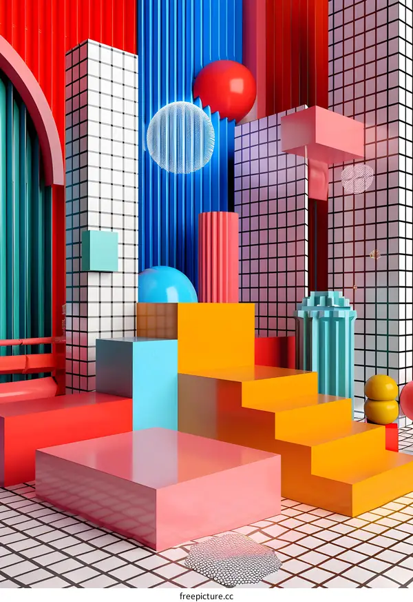 Abstract Geometric Shapes Colorful 3D Background Illustration