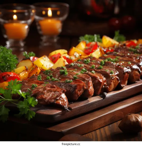 A delicious and juicy steak dinner with roasted potatoes and vegetables