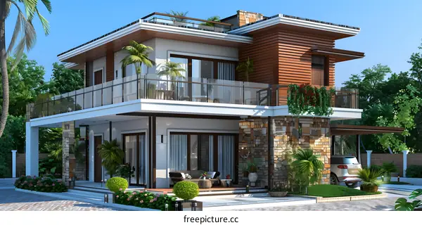 A Modern House with Palm Trees