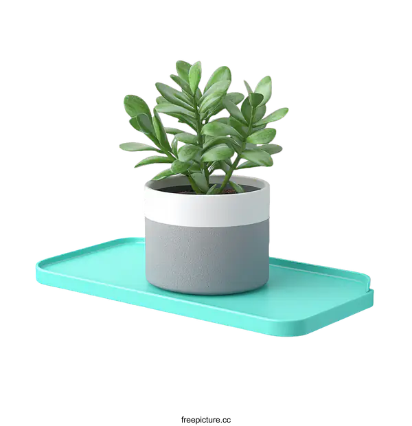 [Transparent Background PNG]Mint Green Shelf with Succulent Plant