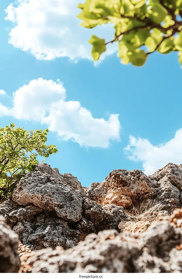 Rocky Landscape with Blue Sky and Clouds