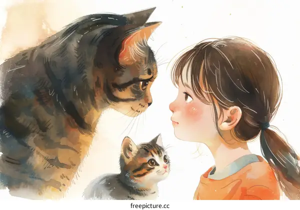 Little girl with two cats