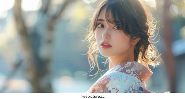 Beautiful Asian Woman in Traditional Japanese Dress