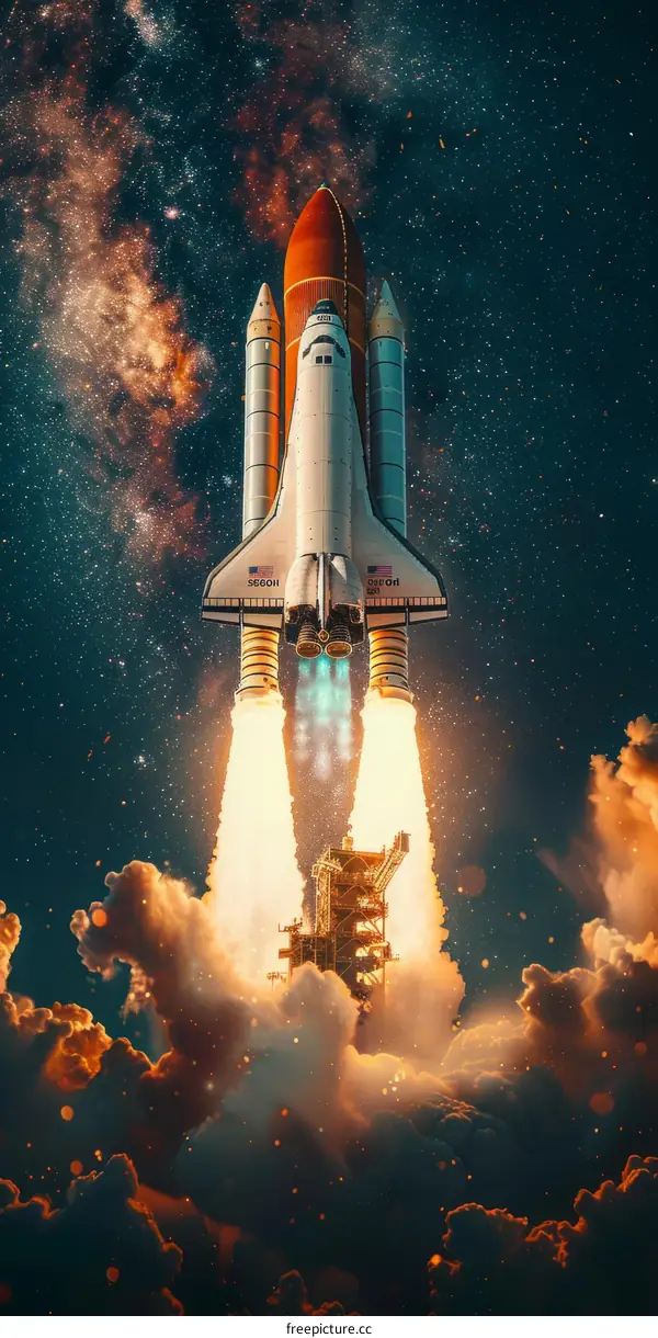 Space Shuttle Atlantis launching into space