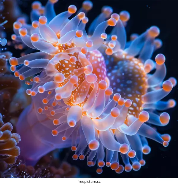Vibrant Orange and Blue Anemone in Underwater Close-up