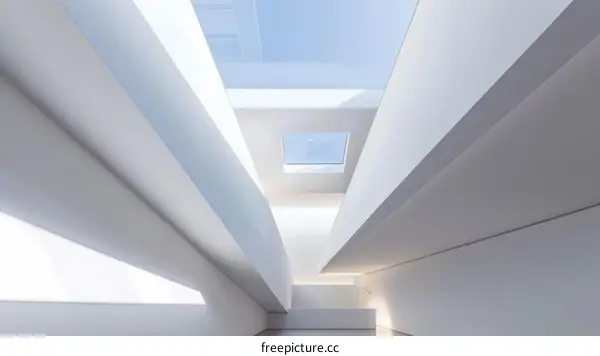 Modern architecture with geometric shapes and skylights