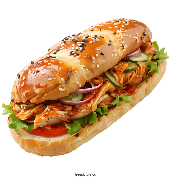 [Transparent Background PNG]Delicious Chicken Sandwich with Vegetables on White Background