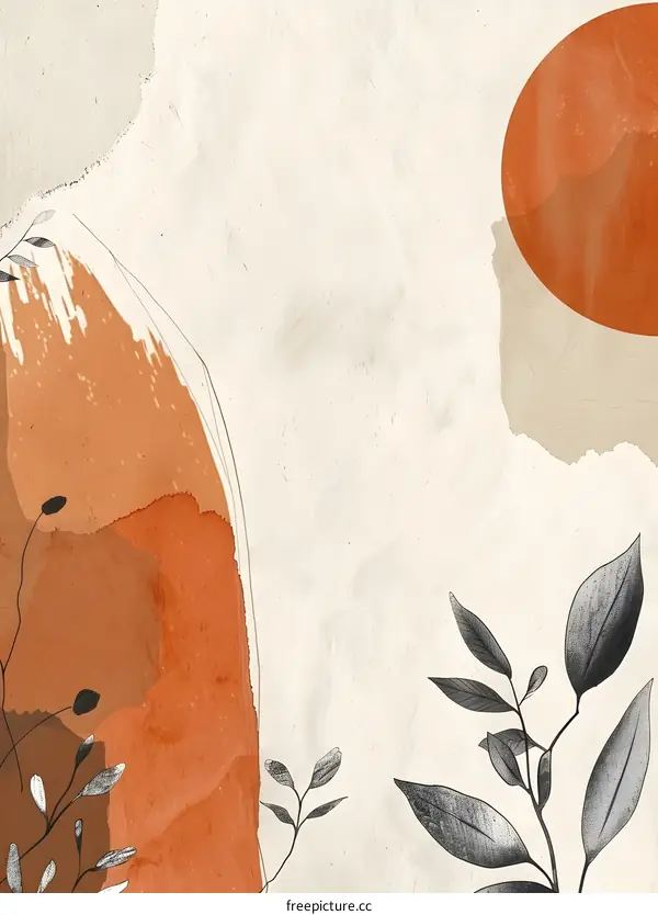 Abstract Watercolor  Background with Leaves