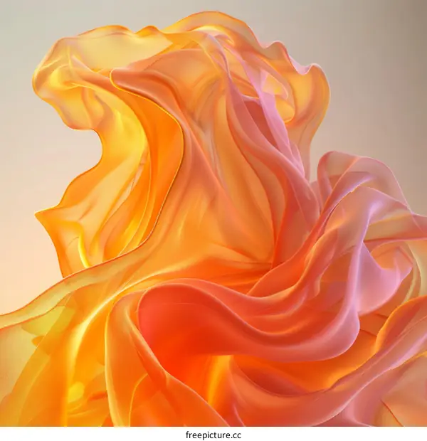 Colorful abstract 3D rendering of a flowing translucent fabric
