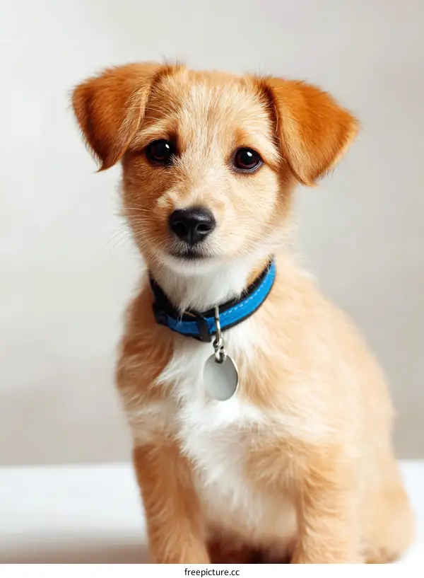 Adorable Puppy Portrait with Blue Collar