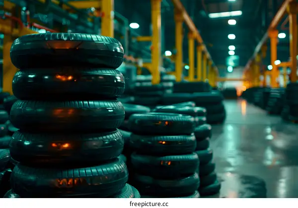 Stacked Tires in a Manufacturing Facility
