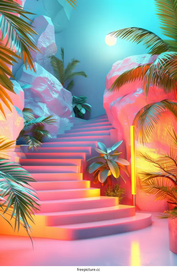 Neon Pink Stairway Tropical Paradise
