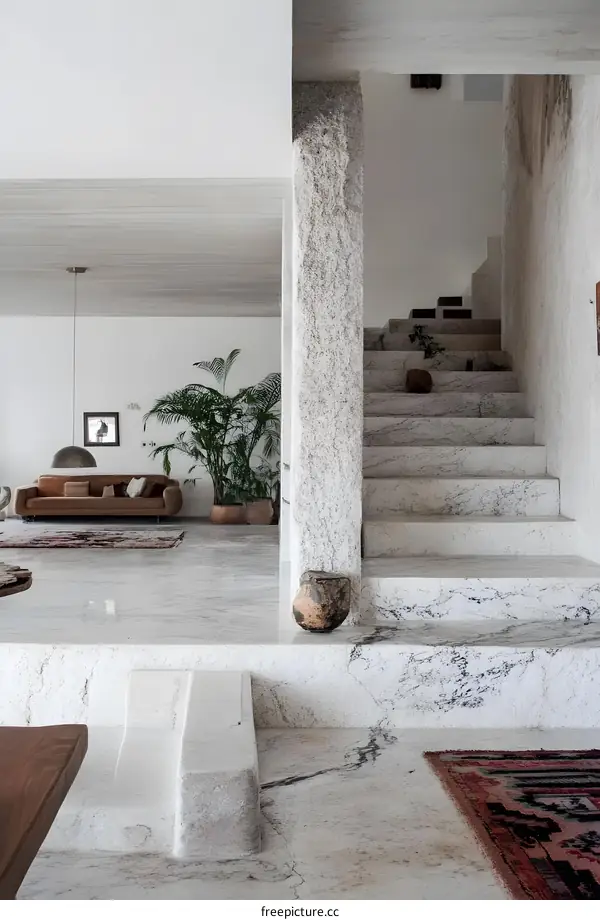 Modern Minimalist Interior Design With White Marble Stairs