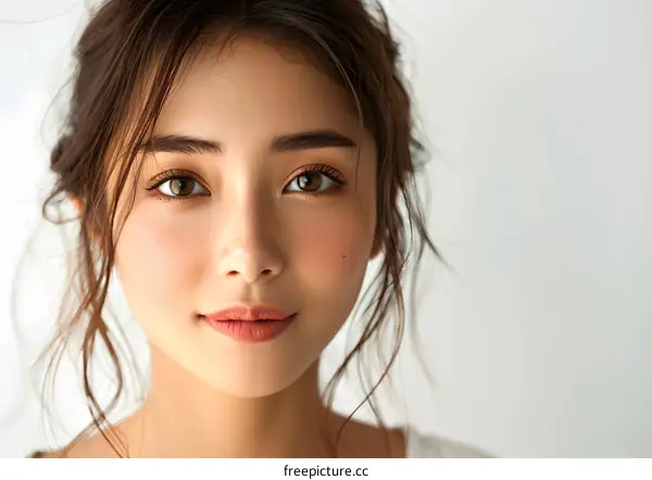 Portrait of a beautiful young Asian woman with brown hair and brown eyes