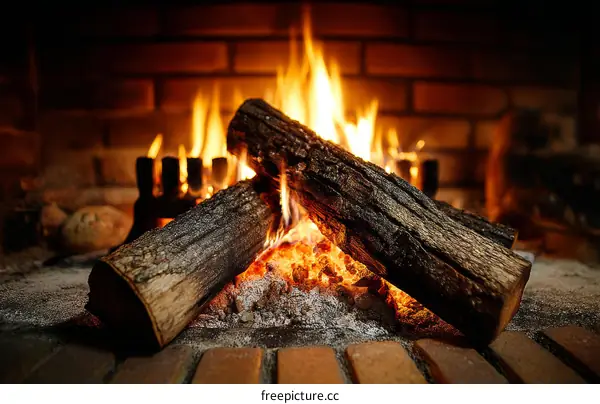 Cozy Fireplace with Burning Logs