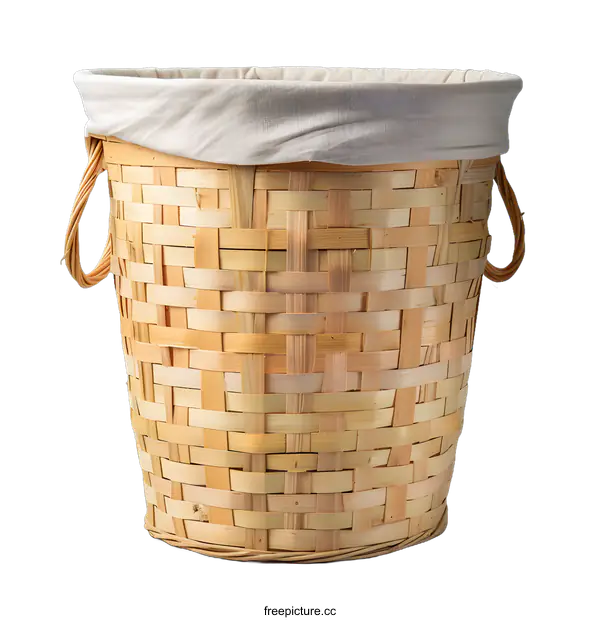 [Transparent Background PNG]Wicker Laundry Basket With Fabric Liner