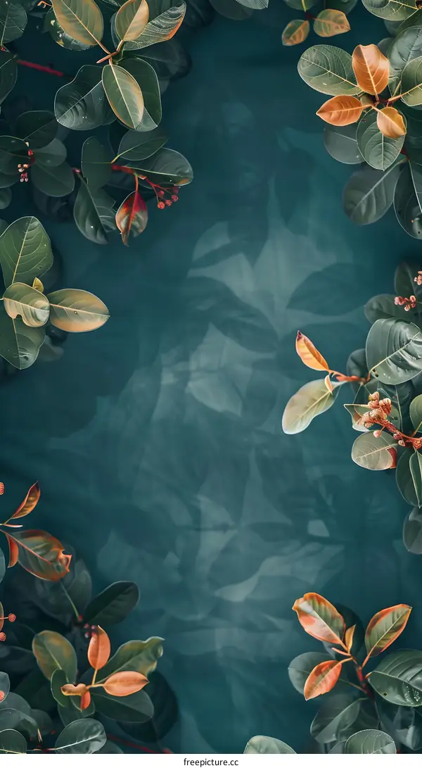 Green Leaves with Teal Background