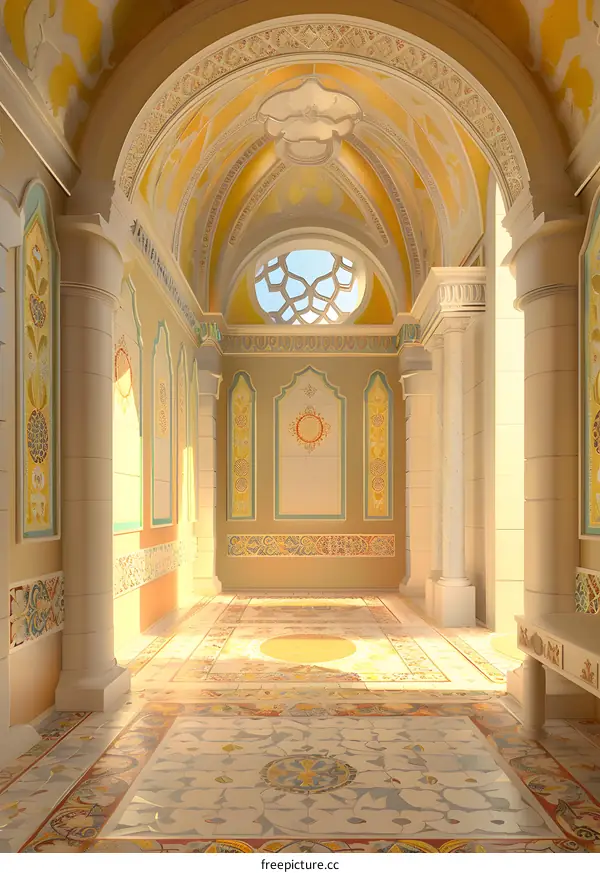 Islamic Architecture Interior Design with Arched Ceiling and Mosaic Floor