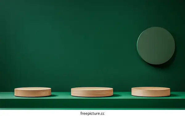 Empty Wood Display Podiums on Green Background