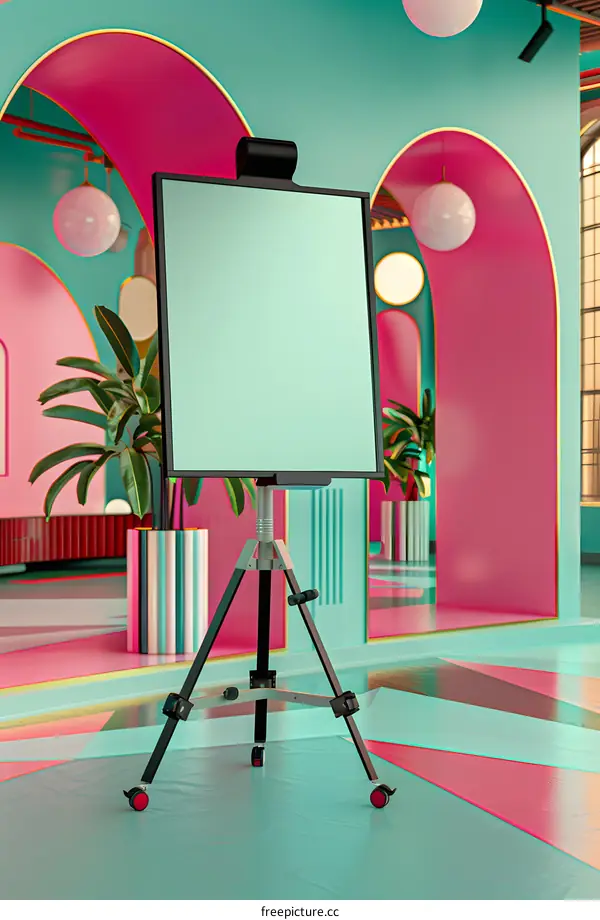 Blank Whiteboard Presentation Stand in Retro Room