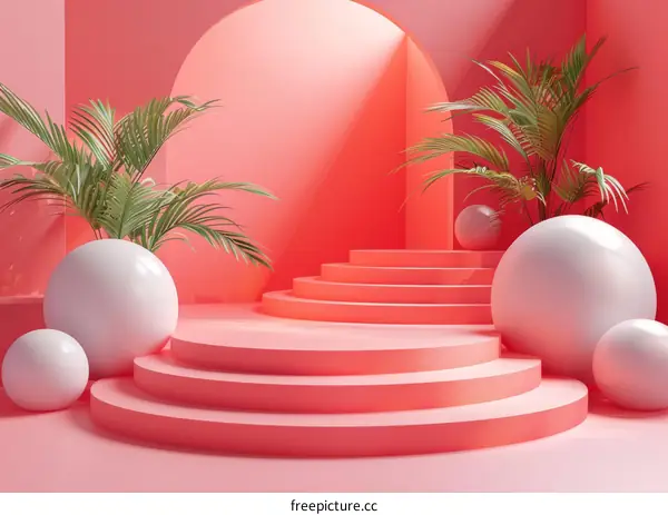 Pink Geometric Display Stage with Plants