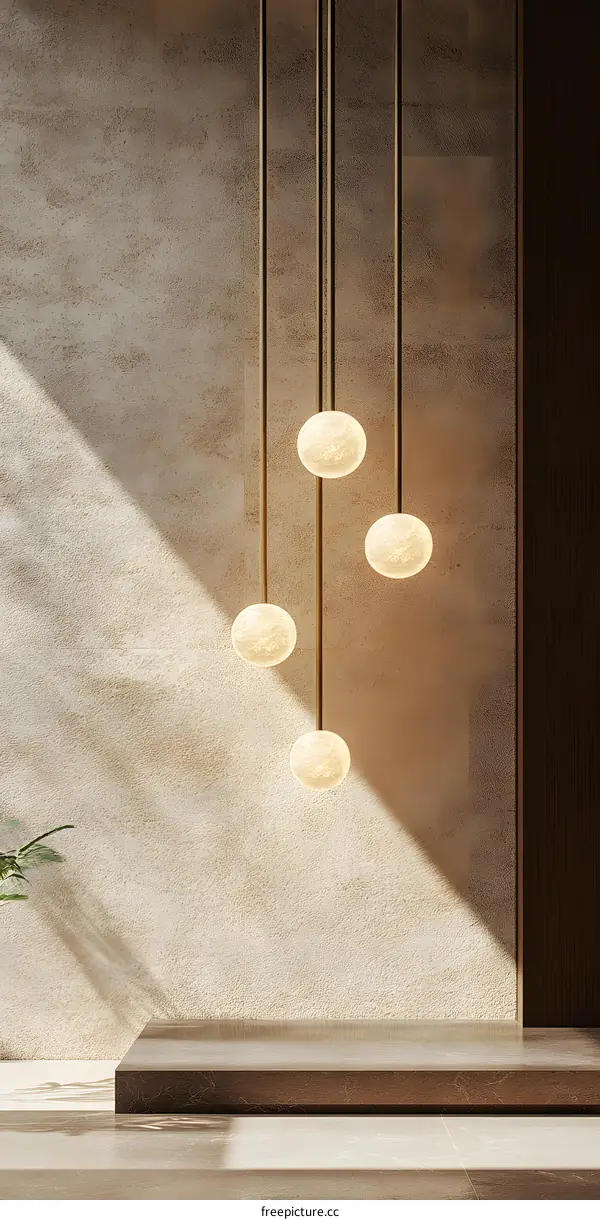 Minimalist Interior Design with Suspended Spherical Light Fixtures