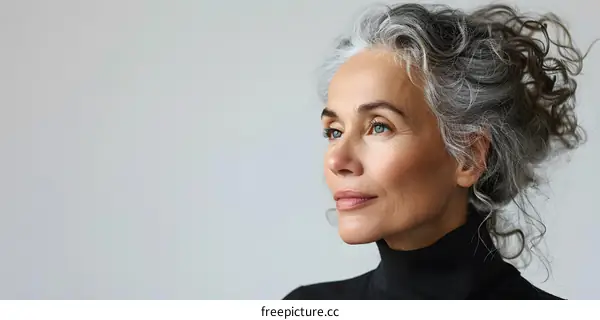 Woman with Gray Hair Looking Away