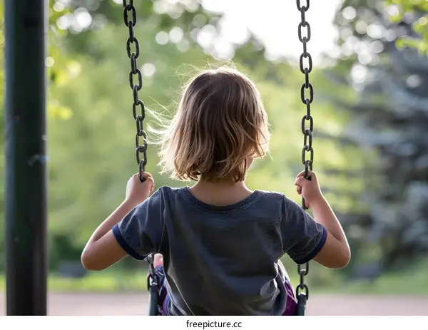 Young Girl on a Swing in a Park