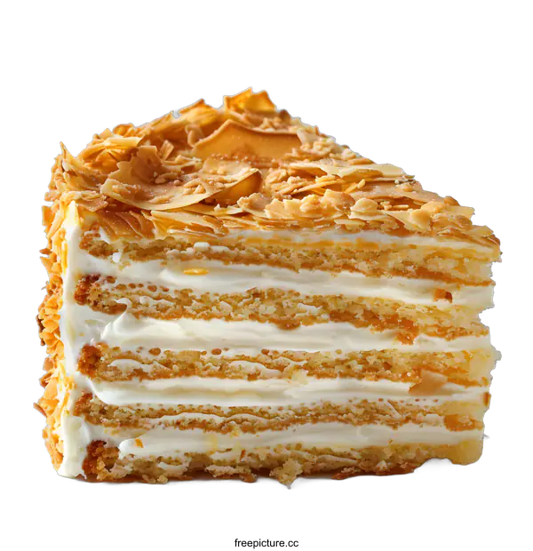 [Transparent Background PNG]Slice of cake with coconut flakes