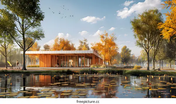 Modern Wooden Lake House in Autumn