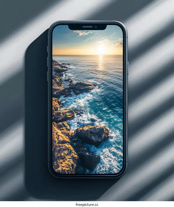 Smartphone Display with Sunset Seascape Photo