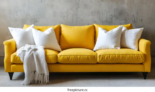 Modern Yellow Sofa with White Cushions