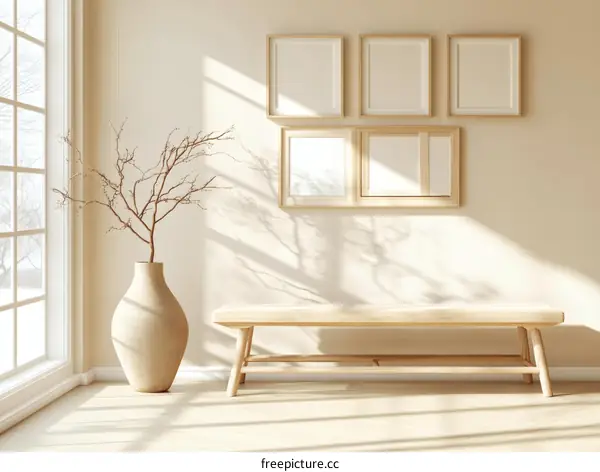 Minimalist Modern Interior Design with Wooden Bench