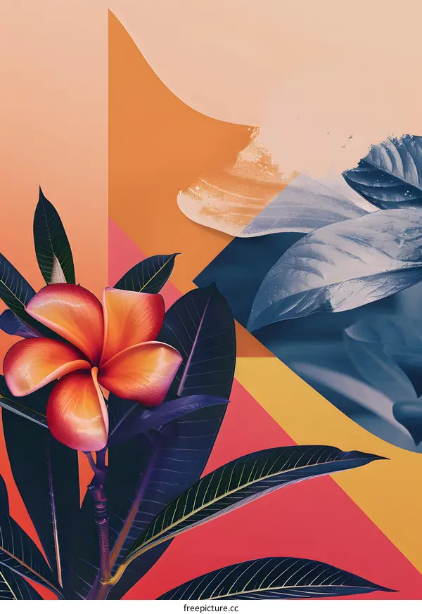 Tropical Flower and Geometric Shapes Abstract Background Design