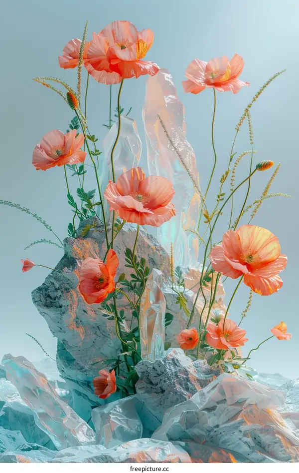 ethereal flowers and rocks