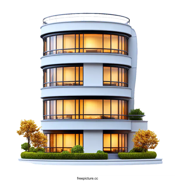 [Transparent Background PNG]Modern Art Deco Apartment Building Exterior