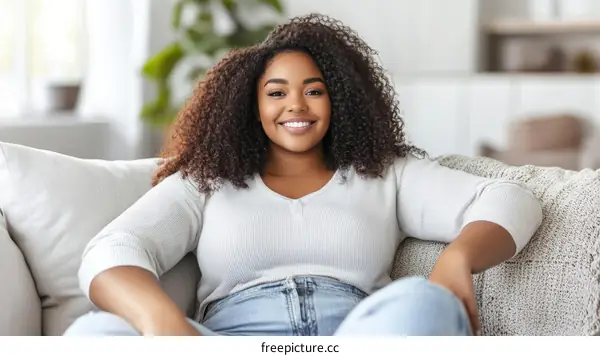 Happy Woman Relaxing on a Sofa