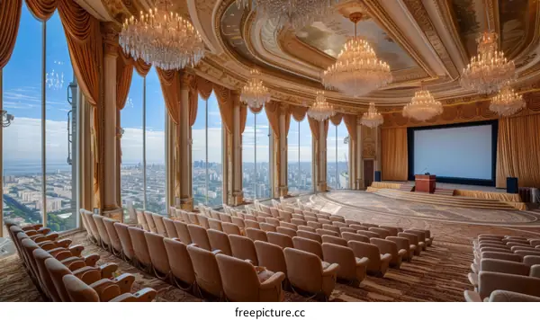 luxurious conference hall with panoramic city view