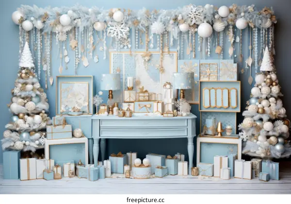 Blue and white Christmas decorations