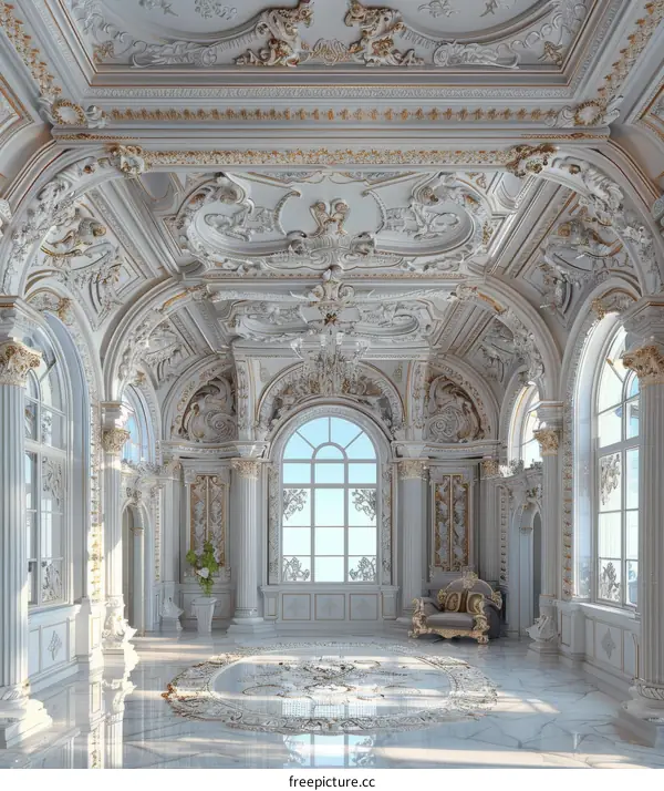 Grand Ballroom with White Marble Floor and Gold Leaf Ceiling