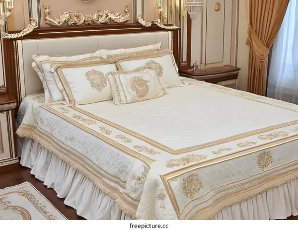 Luxury White and Gold Bedding Set with Embroidered Detail