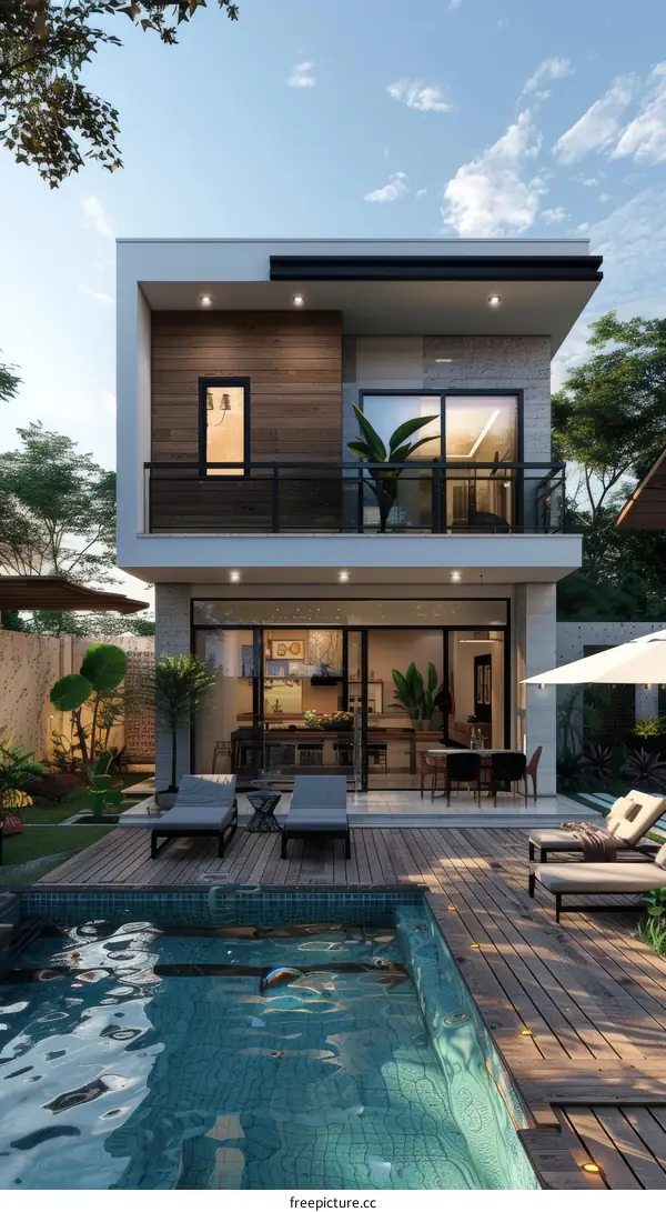 Modern House with Pool and Lush Garden