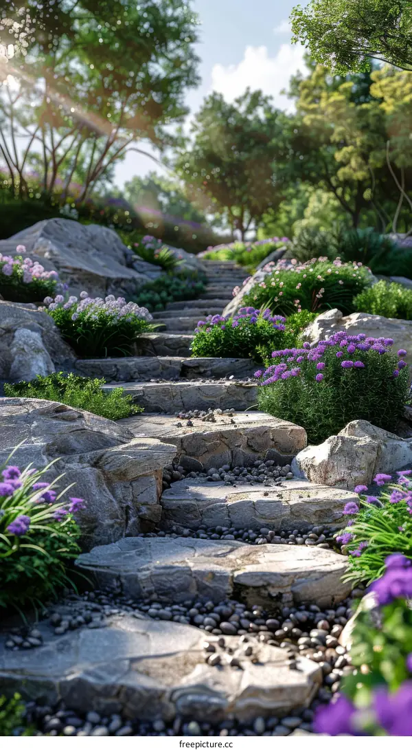 Landscape Design Renderings: Stairs, Stones, and Natural Harmony
