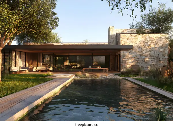 Modern House With Swimming Pool And Deck